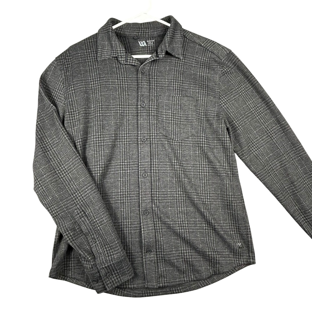 VRST Mens Plaid Button Down‎ Shirt Long Sleeve Size Medium Grey Black Soft